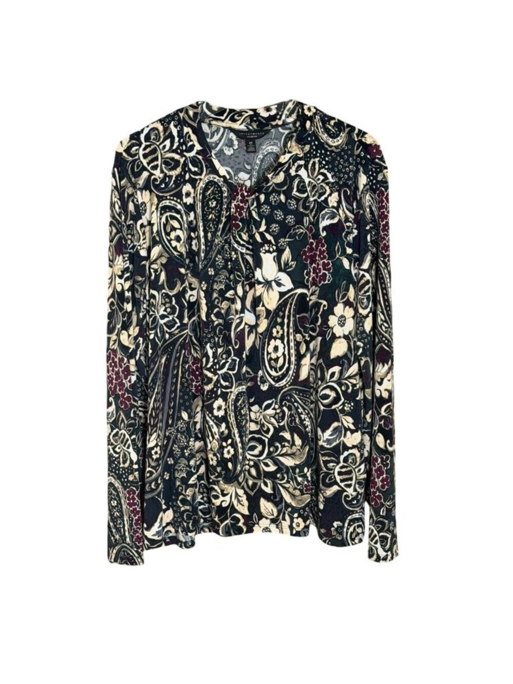 Investments Woman 2X Painted Paisley Blouse Stretch Top